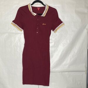 Guess Burgundy Polo Mini Dress with Yellow-Trim Collar